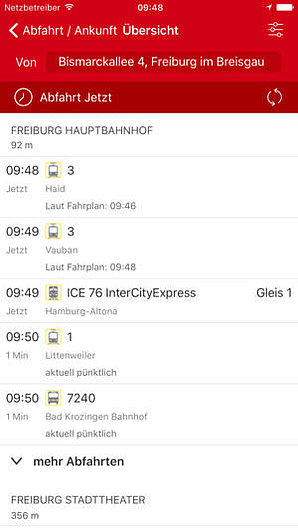 Screenshot VAG mobil App iOS Abfahrtsmonitor