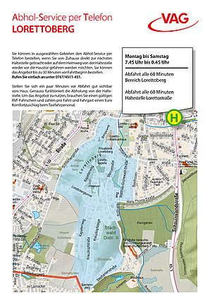 Stadtplan für den Abhol-Service per Telefon Lorettostraße