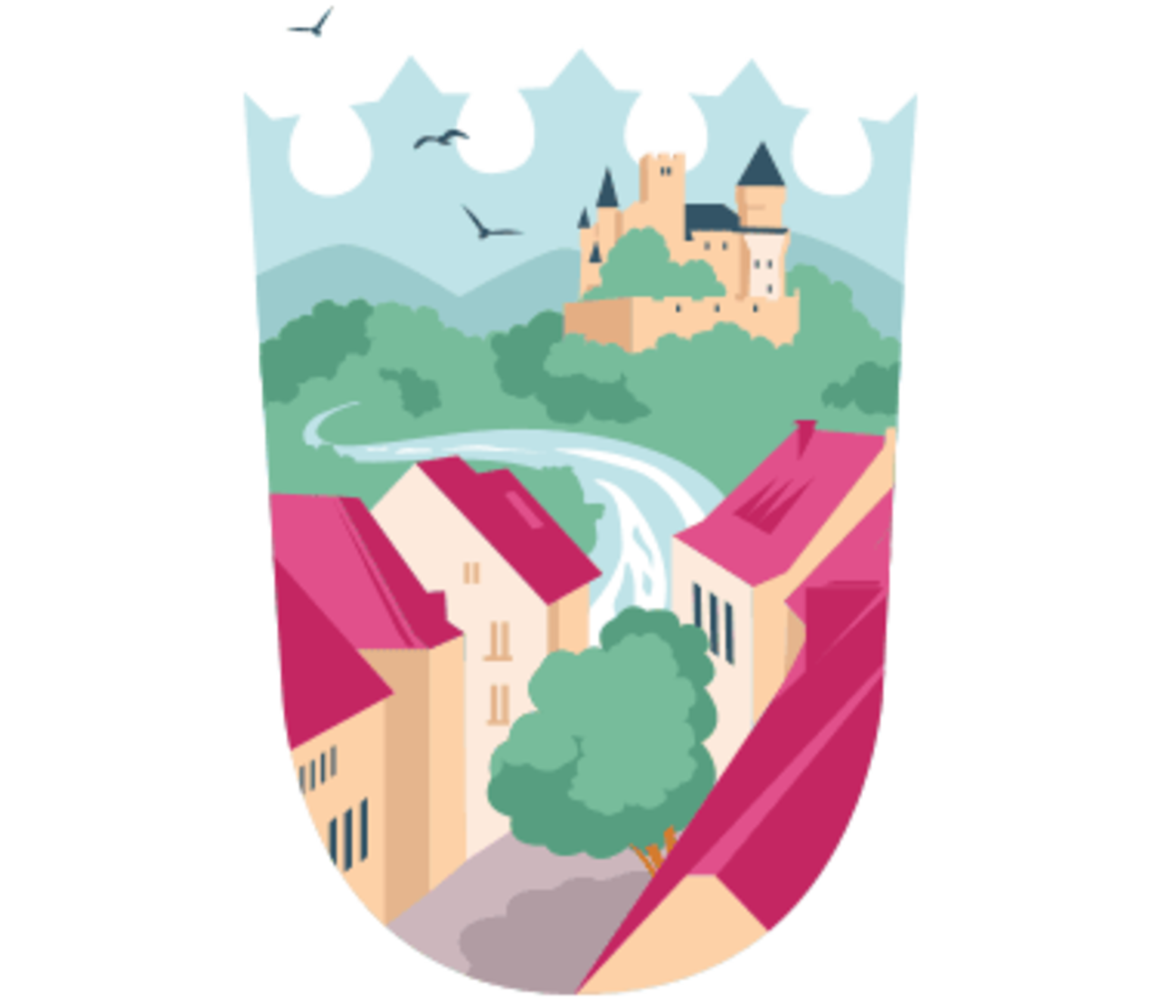 Grafik: Panorama der Stadt Freiburg in Pasteltönen