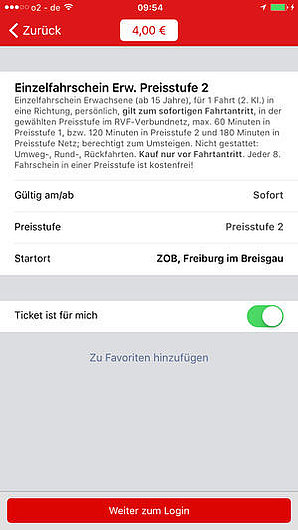 Screenshot VAG mobil App iOS Ticketbeispiel