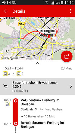Screenshot VAG mobil App mit Kartenansicht